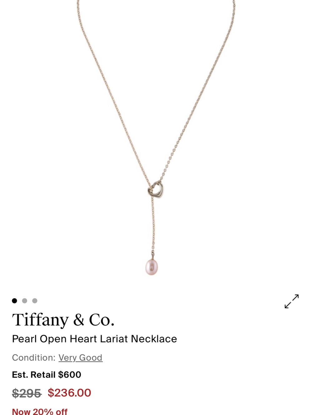 Tiffany & Co. Rose Gold Open Heart Lariat with Pink Pearl